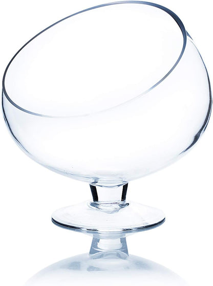 WGVI Clear Slant Cut Bowl Glass Vase, Glass Terrarium, Candy Dish, Glassware, Slant Open: 7". Height: 6" x 2.7". Base: 4" (1 Piece)