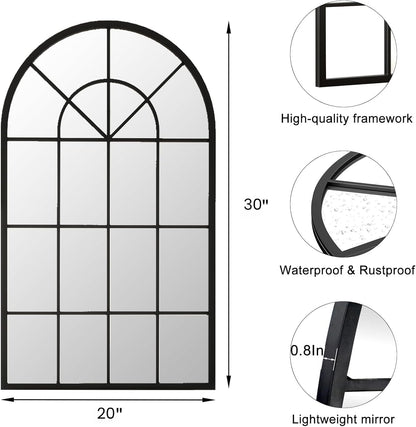 Dewfig 65"x 22" Arched Window pane Full Length Mirror, Wall Mirror, Floor Standing Mirrors, Farmhouse Long Full Body Mirrors Wall Mounted for Living Room, Bedroom, Entryway, Fireplace, Black