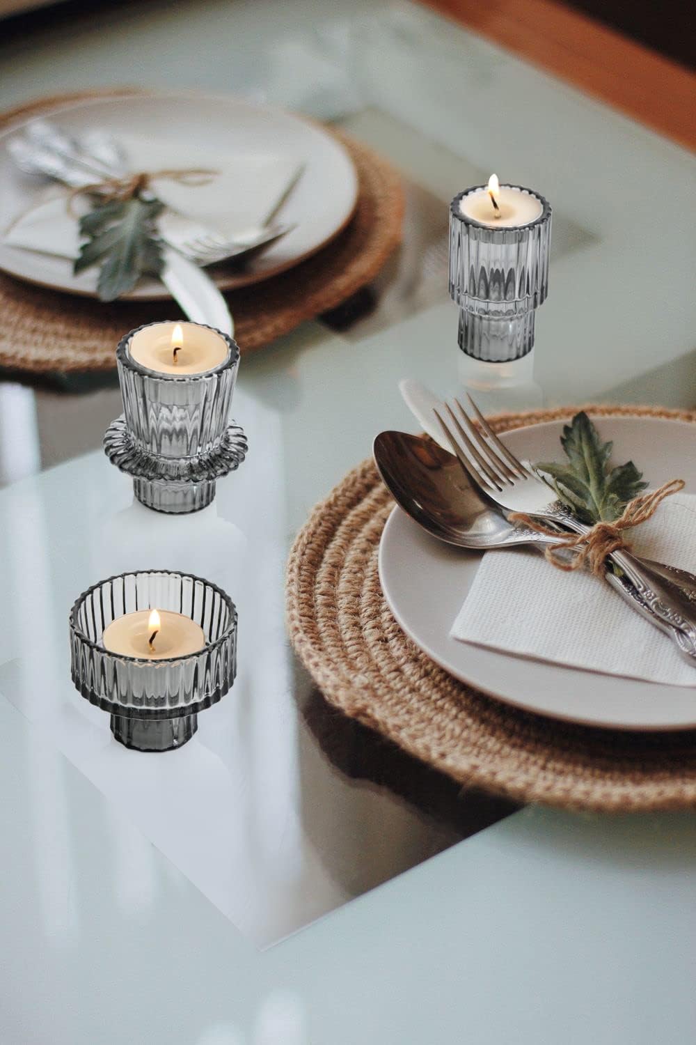 Vixdonos Taper Glass Candlestick Holders Tealight Candle Holders for Table Centerpieces, Wedding Decor and Dinner Party (6 Pcs, Green)