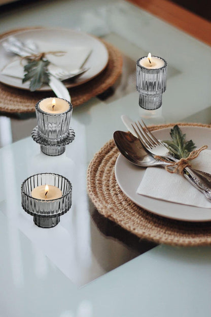 Vixdonos Taper Glass Candlestick Holders Tealight Candle Holders for Table Centerpieces, Wedding Decor and Dinner Party (6 Pcs, Green)
