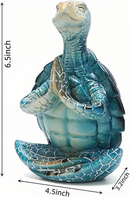 VVGIFTS Sea Turtle Meditation Yoga Decor, Garden Figurine Sea Turtle Meditating Coastal Beach Decorations, Zen Yoga Resin Statue for Home Office Decorations (Put the Palm Separate)