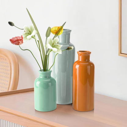 Small White Ceramic Vase Set of 3, Boho Modern White Flower Vase Room Decor, Farmhouse Decor, Vases for Your Kitchen, Bathroom, Bedroom, Living Room, Office&Shelf Centerpiece Table Decorations