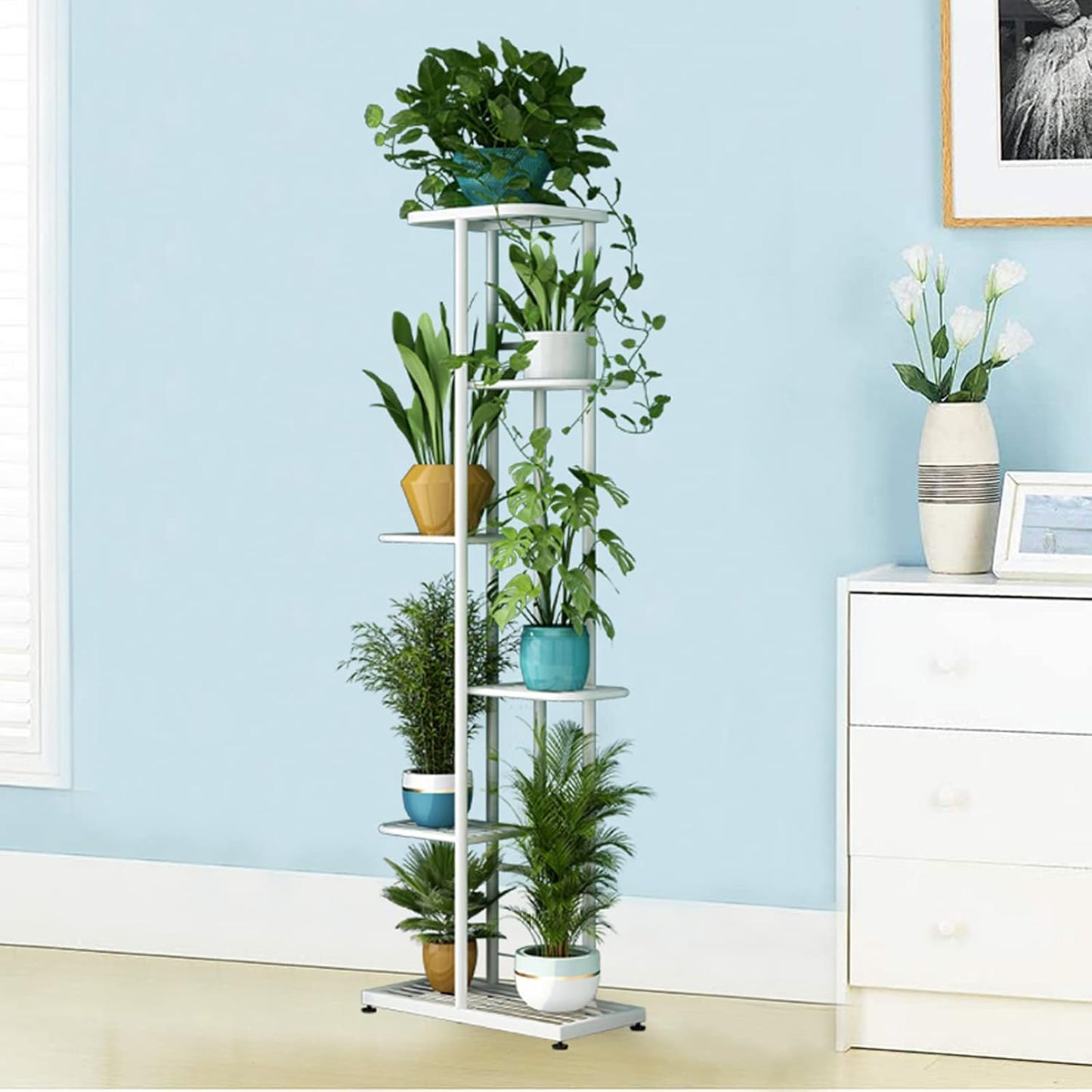 LINZINAR Plant Stand Indoor Outdoor Corner 4 Tier Metal Plant Shelf Patio Plant Rack for Garden Corner Balcony Living Room