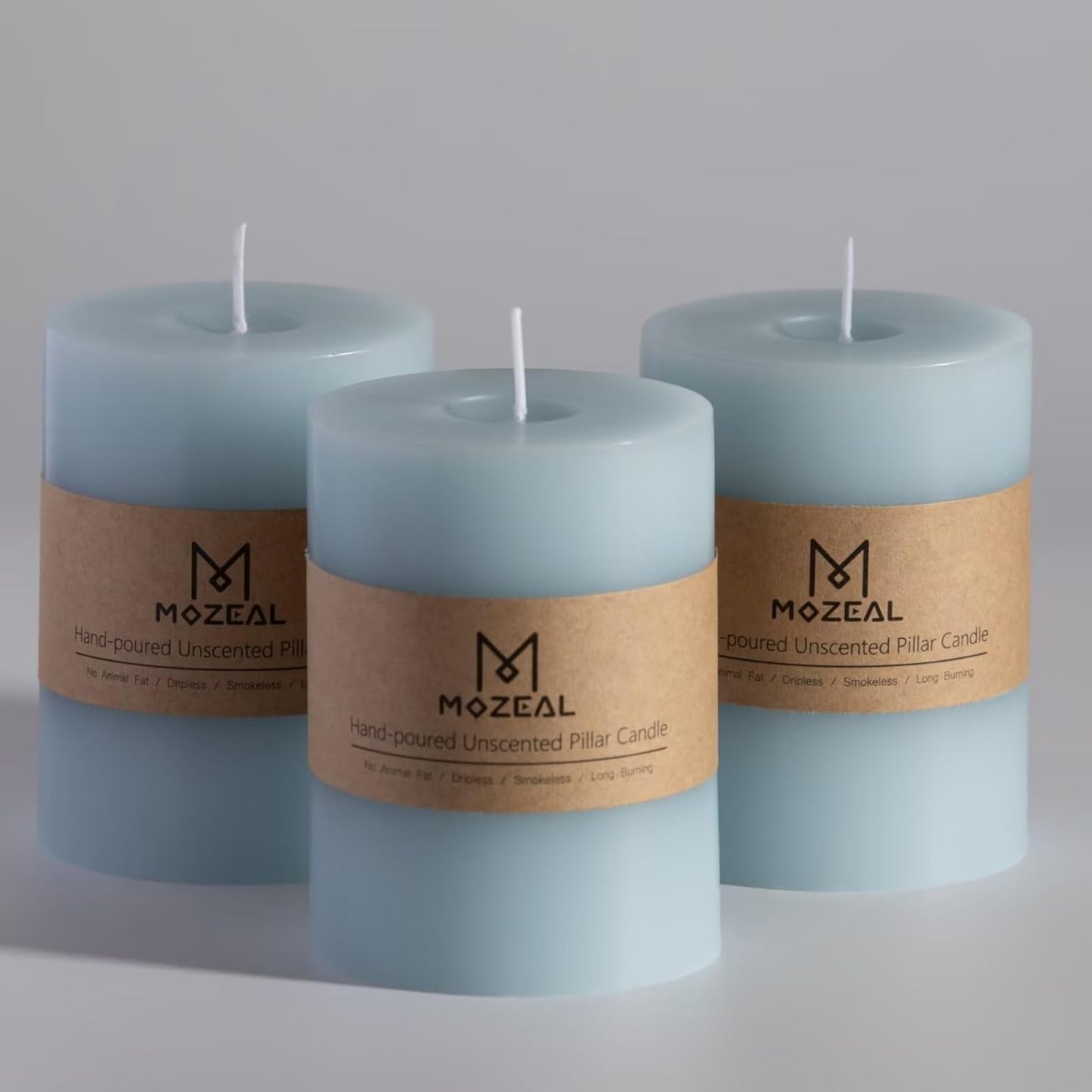 MOZEAL 3" x 4" Hand-Poured Unscented Candle,Dripless Pillar Candle Set of 3,Long Clean Burning,Approx 72 Hours Burn Time,Rustic Country Style,Wedding,Dinner,Christmas and Home Decor,White
