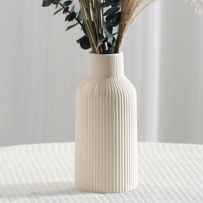 Bohemian White Ceramic Vase - for Pampas Grass, Mantel, Bookshelf, Entryway and Living Room Decor (White, 7in)