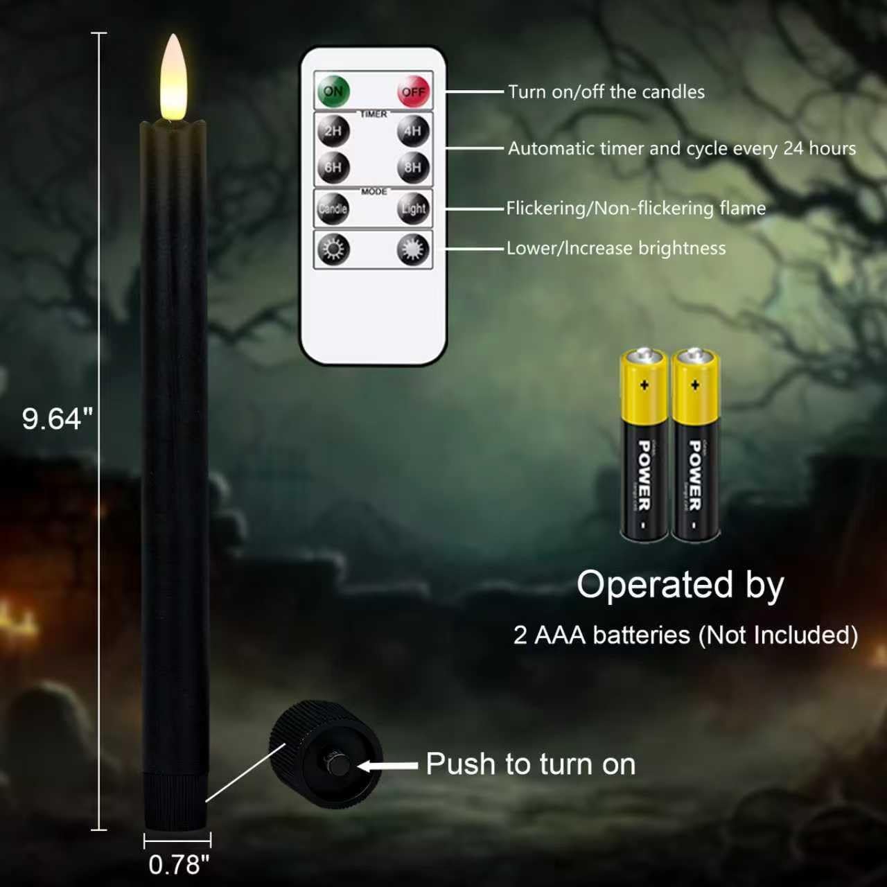 GenSwin Flameless Ivory Taper Candles Flickering with 10-Key Remote, Battery Operated Led Warm 3D Wick Light Window Candles Real Wax Pack of 6, Christmas Home Wedding Decor(0.78 X 9.64 Inch)