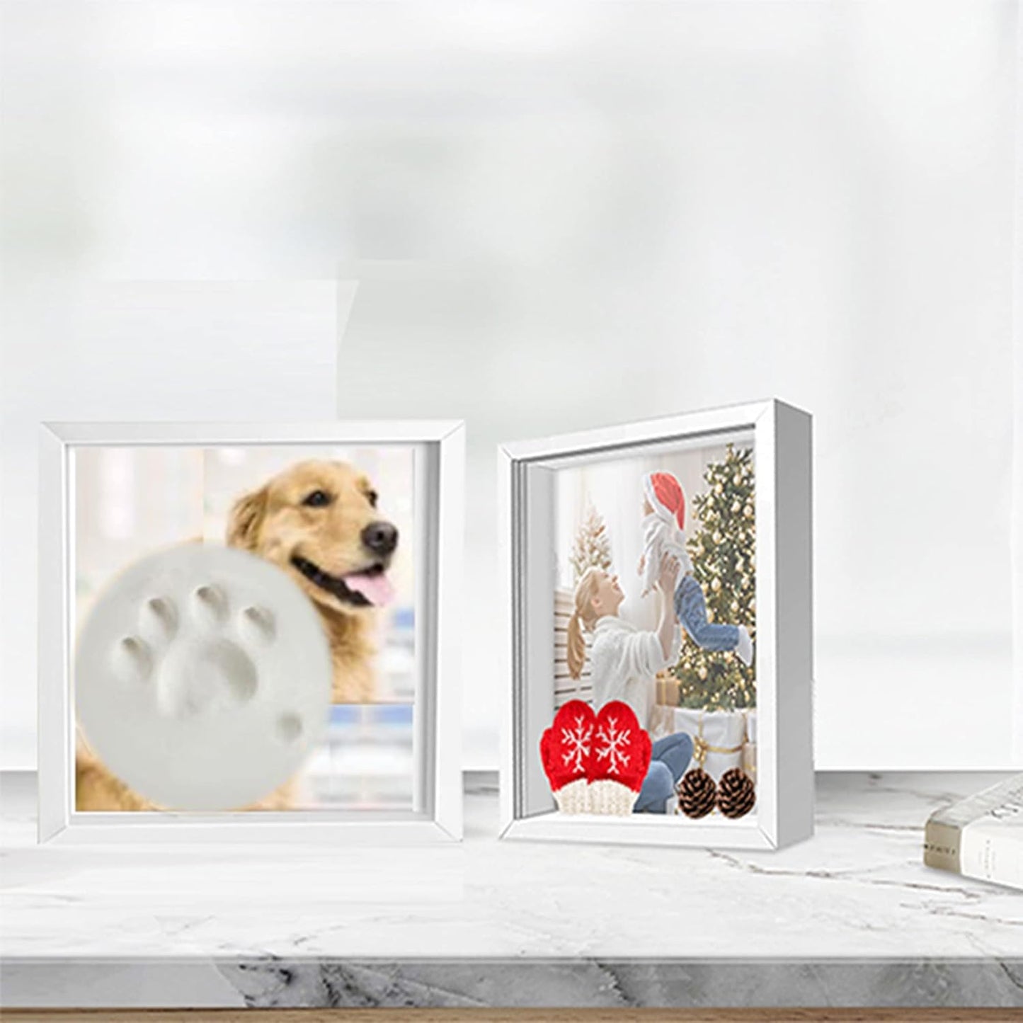 8x8 Shadow Box Frame Display Case with Letter Stickers, 3D Picture Frame, Display Case Box for Memorabilia, Baby Items, Wedding Memories, Crafts, Tickets and Photos (White, 8x8)