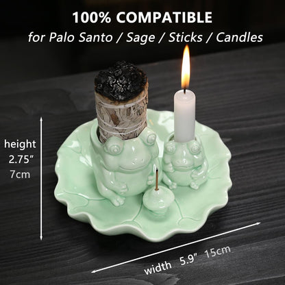 ChangWanna Frog Incense Stick Holder - Ceramic Insence Burner Ash Catcher, Insense Stand with 45 Sandalwood Sticks, Ornament for Aromatherapy/Yoga/Meditation/Home Living Room Office Decor