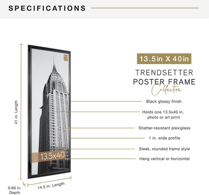MCS Trendsetter 24x36 Poster Frame Black High-Gloss, Vertical & Horizontal Wall Hanging Large Picture Frame for Photos, Posters & Art Prints (1-Pack)