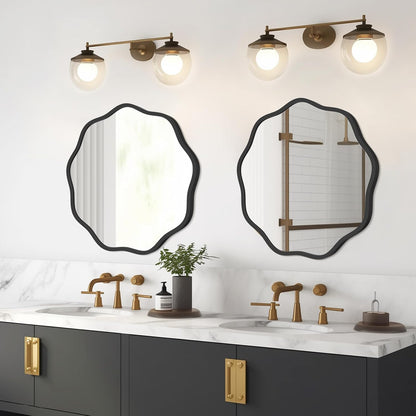WallBeyond Round Wavy Mirror for Wall Decorative 24 inch, Modern Round Mirror Aluminum Frame for Bathroom Bedroom Living Room Home House Office Entryway, Gold