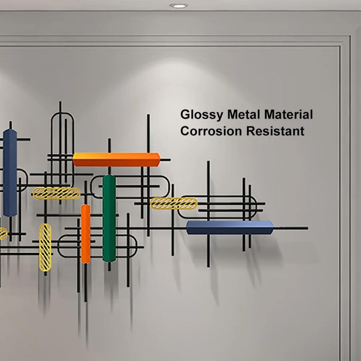 homary Large Metal Wall Art – 47.2" Modern 3D Abstract Geometric Overlapping Design, Iron Wall Decor for Living Room, Dining Room, Office