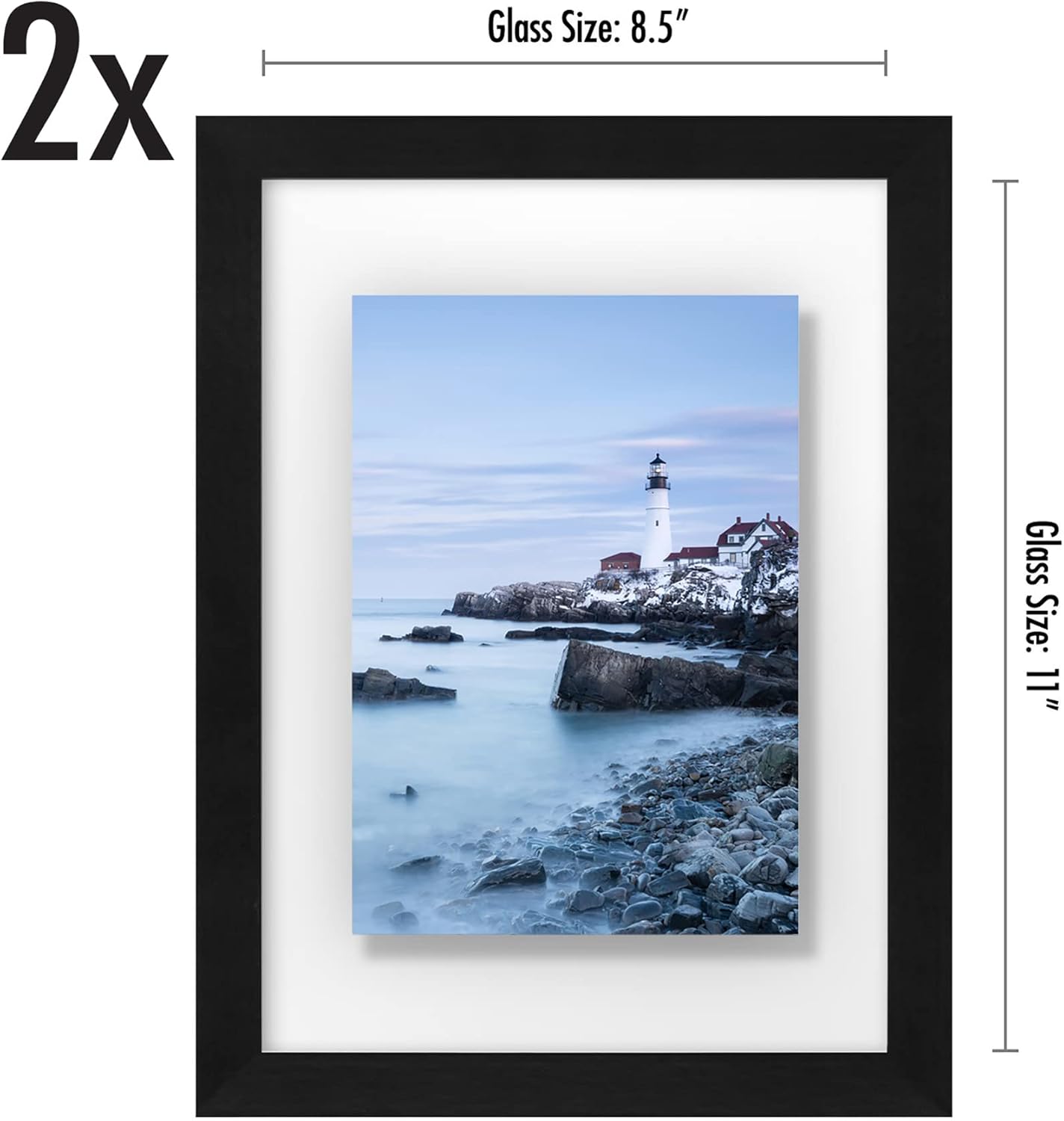 Americanflat 8.5x11 Floating Picture Frame with Polished Crystal-Clear Glass - Set of 2 - Use as 5x7 Frame or Display 4x6 Photo - Signature Float Collection - Photo Frames for Wall Display - Black