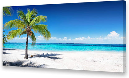 Baisuart S02250 Canvas Prints Wall Art Beach Sunset Ocean Waves Nature Pictures Stretched Canvas Wooden Framed for living Room Bedroom and Office