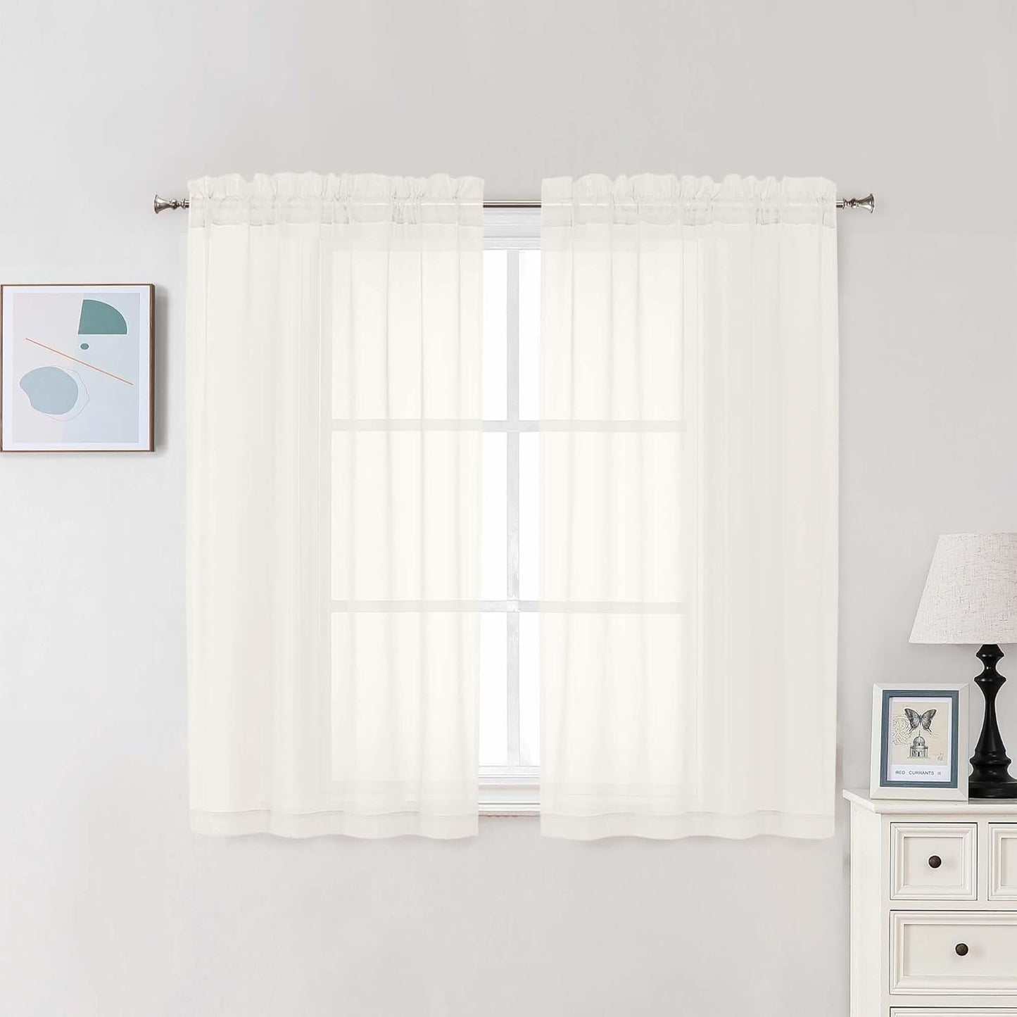Chyhomenyc Sheer White Valances for Windows 2 Pack, Small Window Curtains for Living Room Bathroom Cafe Laundry Basement, Modern Top Dual Rod Pocket Voile Curtain, 42W x 14L inches, White - Colors C