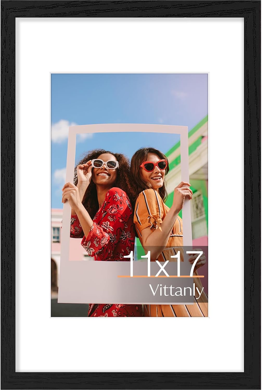 Vittanly 11x14 Picture Frame, Display Pictures 8x10 with Mat or 11x14 without Mat, Photo Frame for Wall Mounting, Black, 1 Pack - Colors A