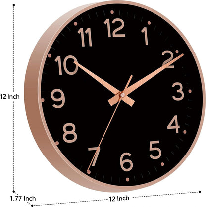 Roymnie Wall Clock Green, Silent Wall Clocks Battery Operated 8 Inch-Modern Non Ticking Analog Clock Decorative for Kitchen Office Bathroom Bedroom(Gold)