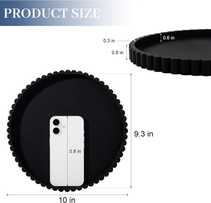 Round Bathroom Tray Silicone Kitchen Counter Decor Vanity Organizer Decorative Coffee Table Tray for Perfume, Candle, Soap Dish, 9 Inch, Black