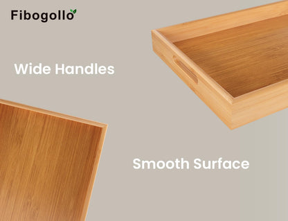 Fibogollo Bamboo Set of 2 Serving Tray with Handles,Decorative Trays Platter,Breakfast Tray in Bed,Food Drinks Tray for Eating,Working,Storing(Brown)