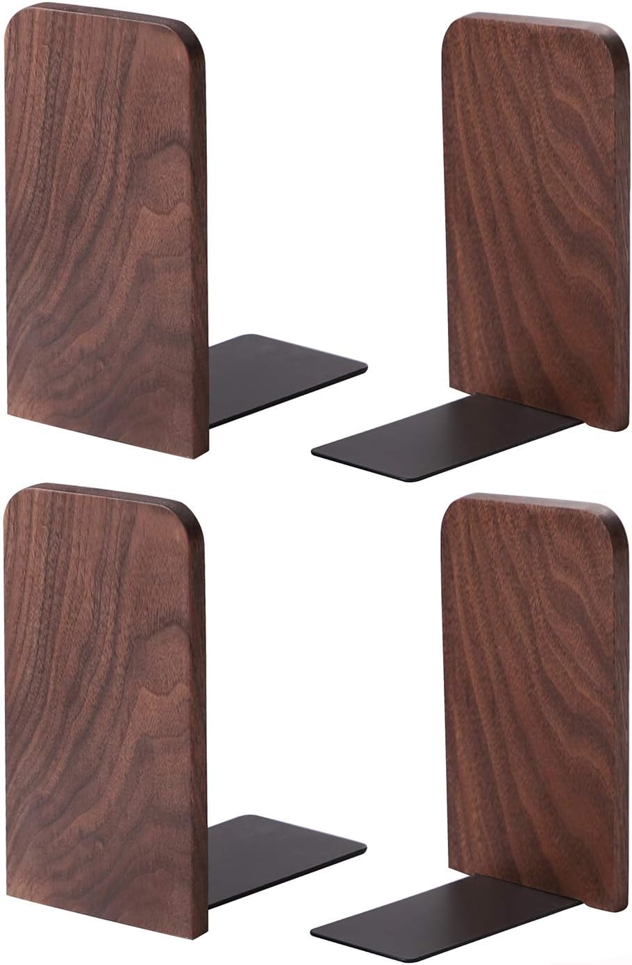 Muso Wood Book Ends for Shelves, Non-Slip Bookends, Heavy Duty Wooden Bookend Support for Books and Movies (Walnut 1 Pair)