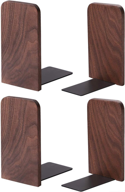Muso Wood Book Ends for Shelves, Non-Slip Bookends, Heavy Duty Wooden Bookend Support for Books and Movies (Walnut 1 Pair)