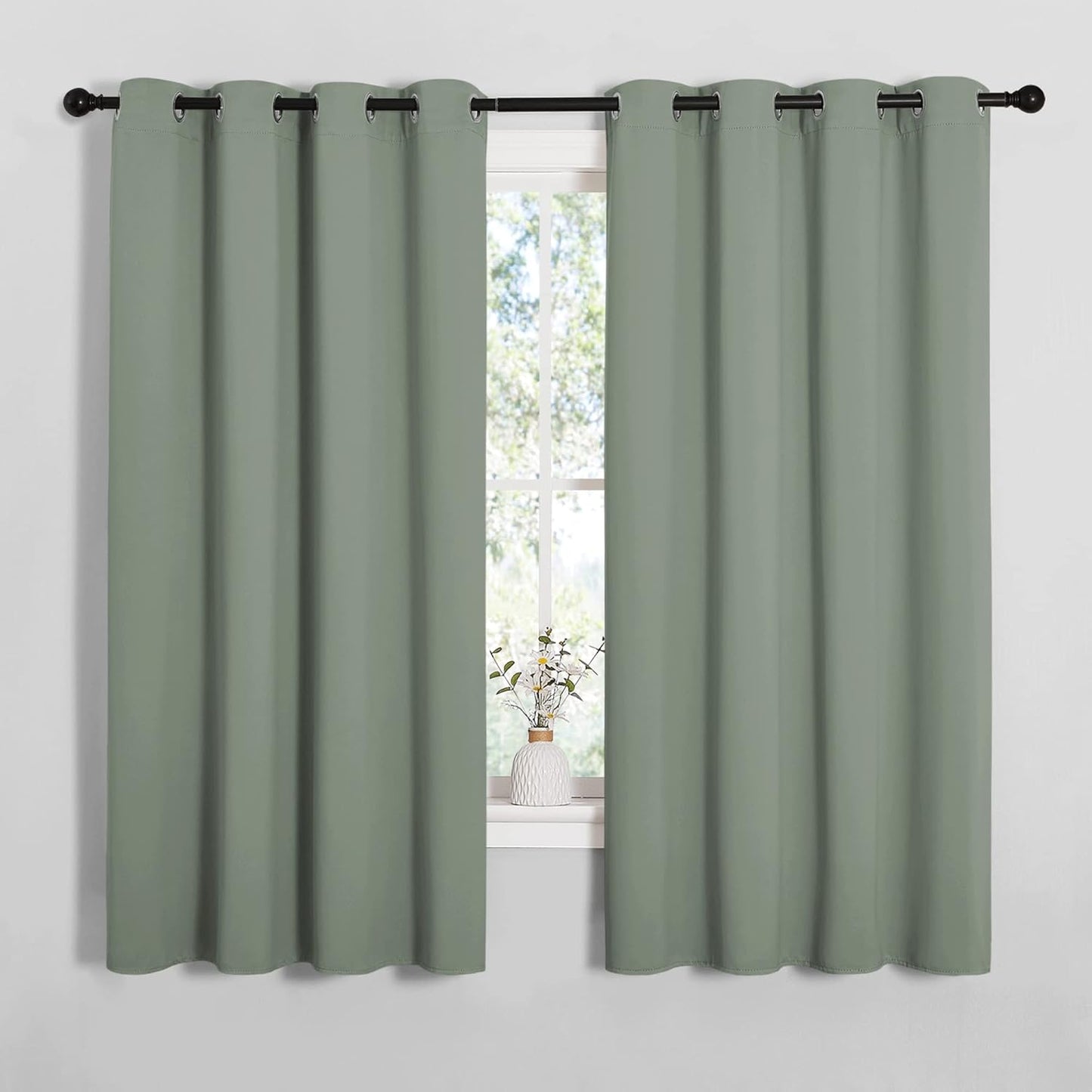 NICETOWN Halloween Pitch Black Solid Thermal Insulated Grommet Blackout Curtains/Drapes for Bedroom Window (2 Panels, 42 inches Wide by 63 inches Long, Black) - Colors B