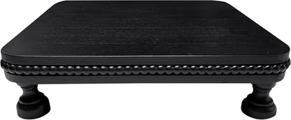 dwellington Farmhouse Display Wood Riser, 12" Decorative Black Beaded Pedestal Stand, Square Tiered Tray Decor for Kitcher Decor, Countertop