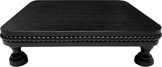 dwellington Farmhouse Display Wood Riser, 12" Decorative Black Beaded Pedestal Stand, Square Tiered Tray Decor for Kitcher Decor, Countertop