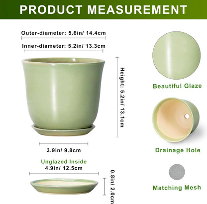Ceramic Plant Pots - 12 Inch Pots for Plants Indoor Outdoor, Large Round Planter with Drainage Hole and Saucer, Modern Decorative Flower Pot, Home Garden Decor, House Warming Gifts, Blue