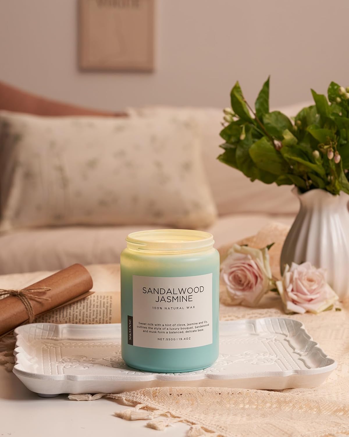M&SENSE Eucalyptus & Mint Scented Jar Candle, Large 19.4oz Natural Soy Wax, 110-Hour Long Lasting Non-Toxic Clean Burning, Fresh Smelling Home Aromatherapy for Spa Stress Relief, Gifts for Men Women