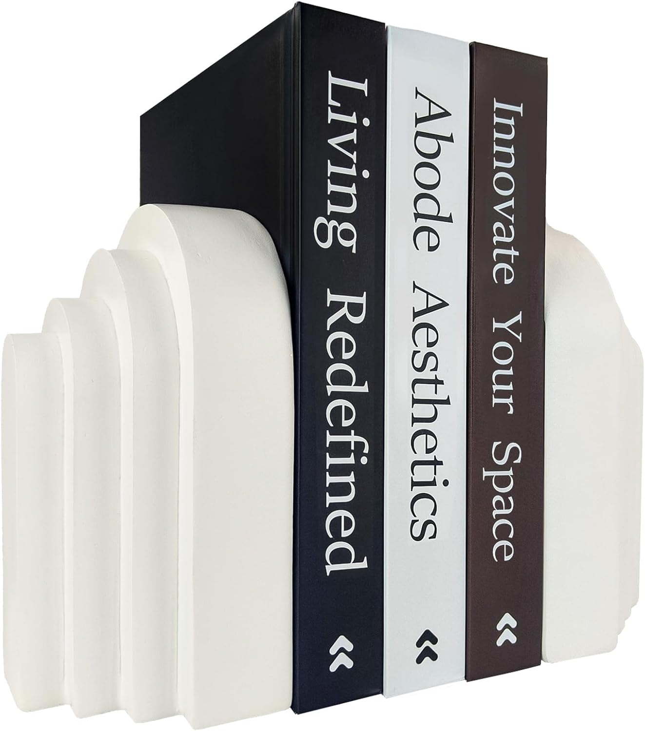 Heavy Duty Book Ends for Shelves, Decorative Book Stopper for Shelves, Resin Decor Bookends for Heavy Books, Modern Home Decor Aesthetic Bookend Aesthetically Pleasing Layered Arch Design, Set of 2