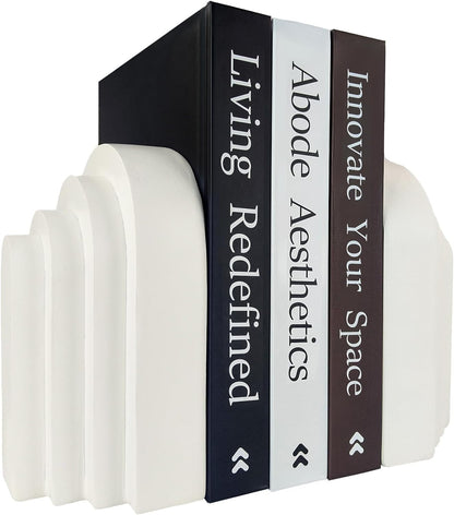 Heavy Duty Book Ends for Shelves, Decorative Book Stopper for Shelves, Resin Decor Bookends for Heavy Books, Modern Home Decor Aesthetic Bookend Aesthetically Pleasing Layered Arch Design, Set of 2