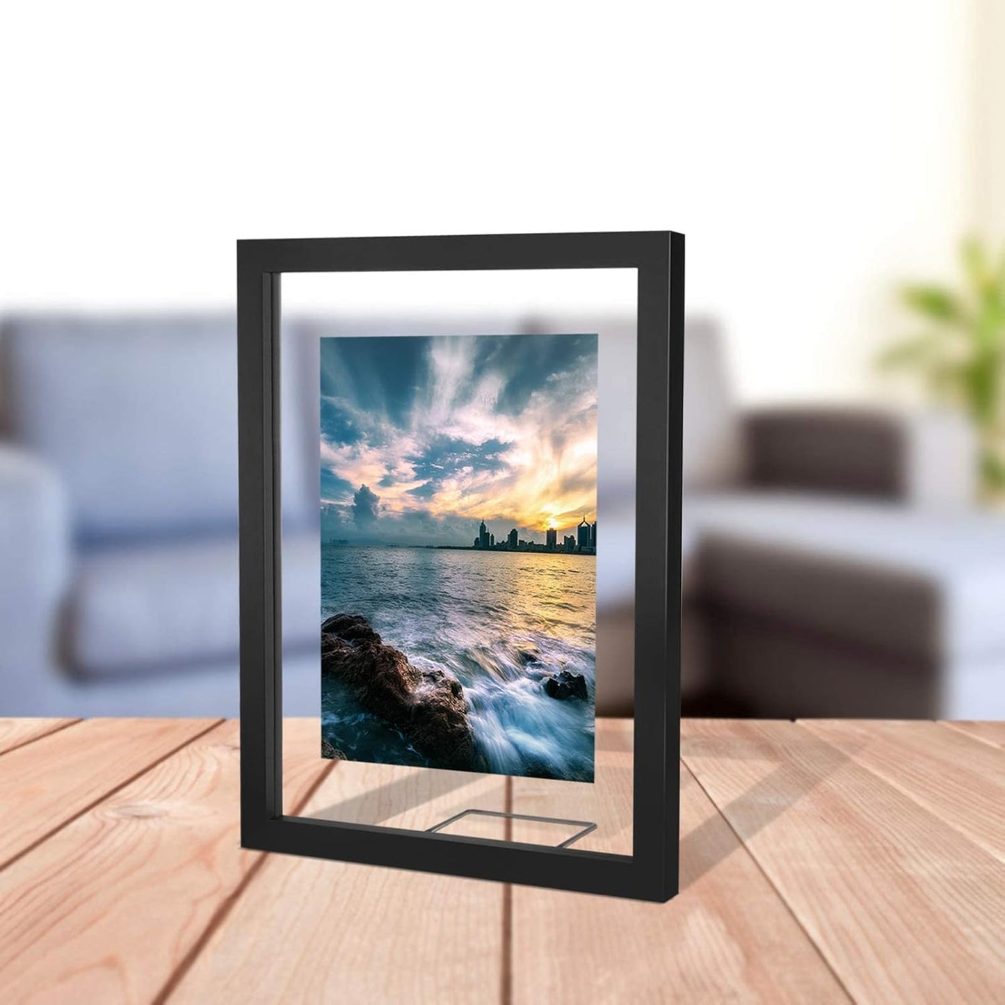 ONE WALL 11x14 Inch Floating Frame, Black Wood Double Glass Float Picture Frame Display 11x14/8x10/5x7 Inch Photos or Plant or Petal Specimens for Wall and Tabletop - Mounting Accessories Included