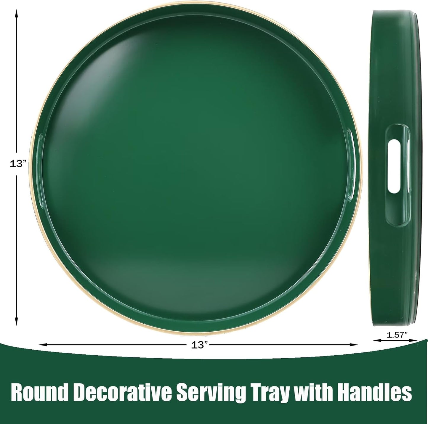 Green Decorative Tray with Handles, Versatile Serving Tray for Coffee Table, Ottoman, Ideal for Serving, Displaying, Organizing, 15.7"*10.2"*1.57"
