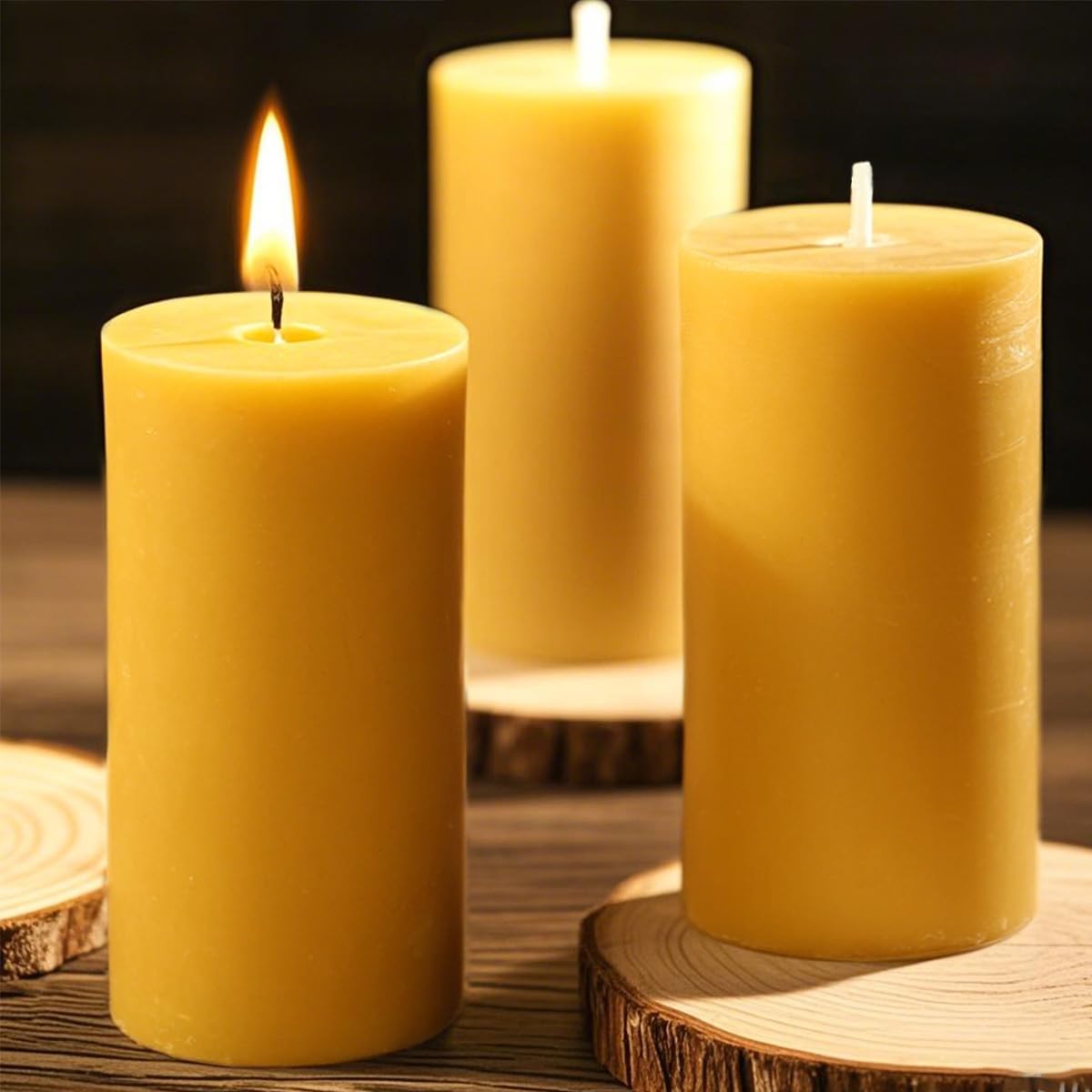 Natural Beeswax Candles 4 Packs, Beeswax Pillar Candles with 140 Hours Burn Time, Organic Emergency Candle Long Burning for Home Room, Smokeless & Dripless, 2x4 inch