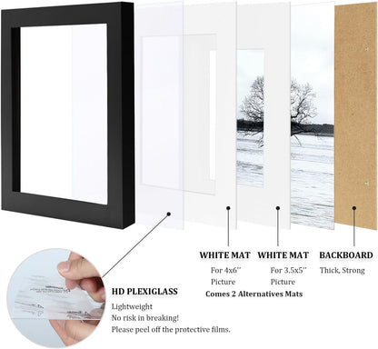 Egofine 12x16 Picture Frame Black, Covered by Plexiglass Made of Solid Wood, Display Pictures 9x12 and 11x14 with Mat or 12x16 Without Mat, for Wall Mounting Photo Frame - Colors B