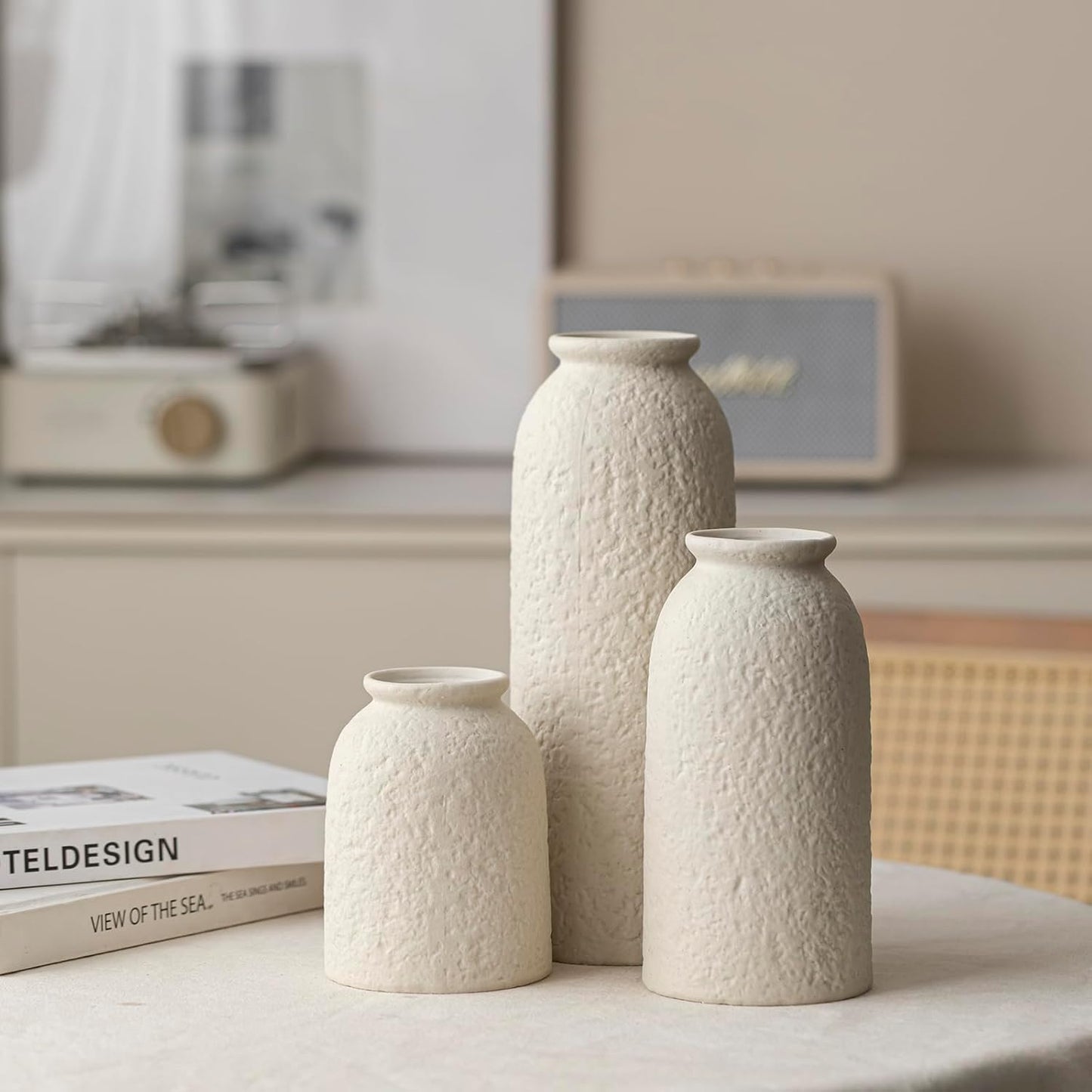10.4 inches Tall Decorative Ceramic Vase Set, 3 Pieces, Nordic Modern Boho Style, White, Modern Farmhouse for Home Decor (Coffee Mix)