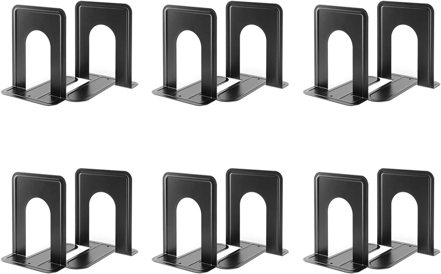MaxGear Premium Matte Painted Book Ends, Heavy Duty and Sturdy Bookends for Shelves, Office Non-Skid Metal Book End Stopper for Books/CDs/DVDs, 6 x 4.6 x 6 in, Black, 2 Pairs/4 Pieces, Large