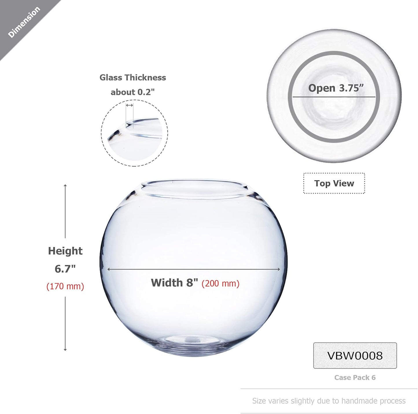 WGV Bowl Glass Vase, Diameter 6", Height 4.5", Open Width 4", (Multiple Sizes Choices) Clear Bubble Planter Terrarium Fish Bowl for Wedding Event Home Decor, 1 Piece (VBW0006A)