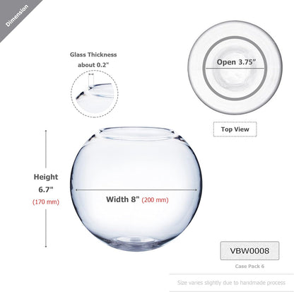 WGV Bowl Glass Vase, Diameter 6", Height 4.5", Open Width 4", (Multiple Sizes Choices) Clear Bubble Planter Terrarium Fish Bowl for Wedding Event Home Decor, 1 Piece (VBW0006A)