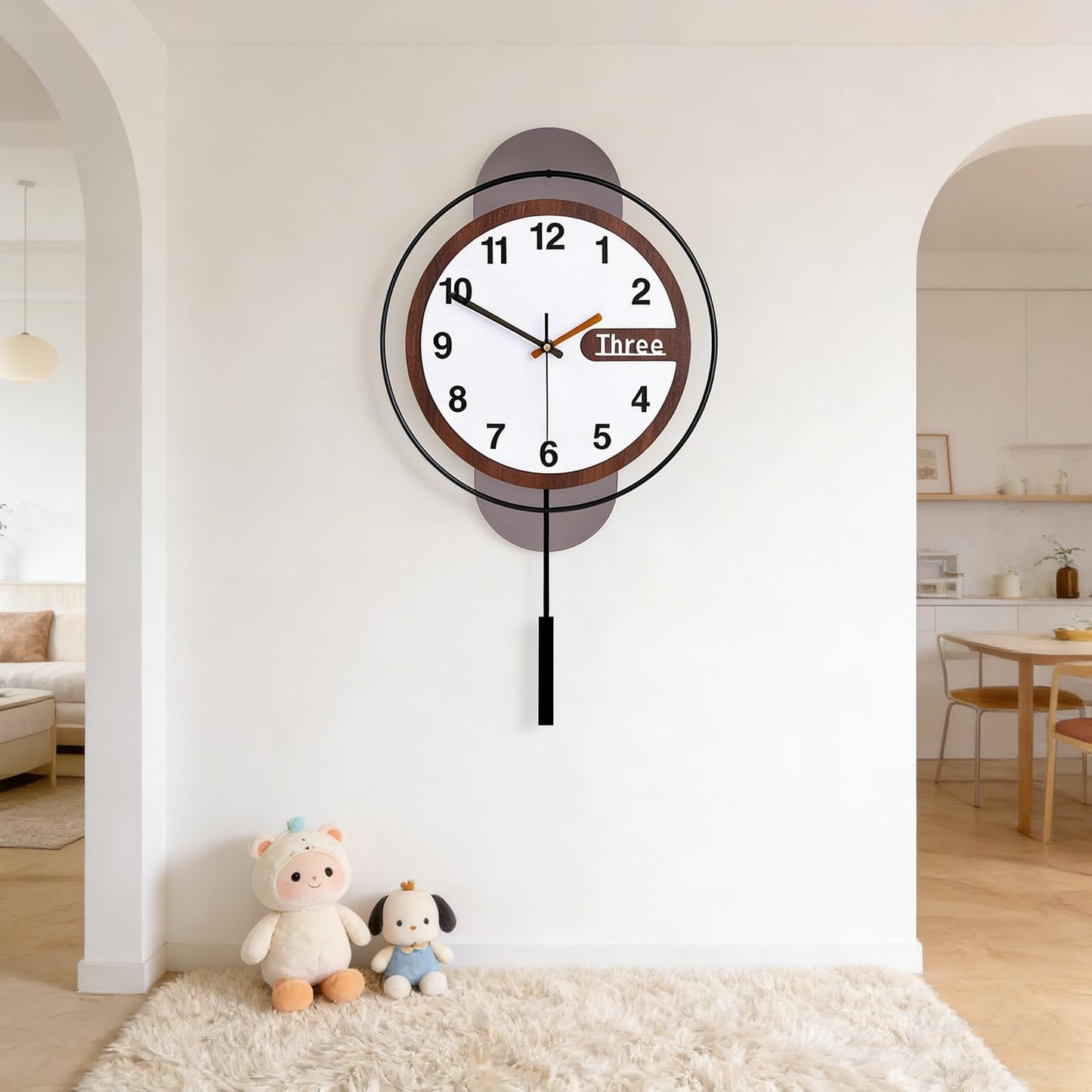 Wall Clock with Pendulum,Silent Quality Quartz Battery Operated,Modern Large Wall Clocks for Living Room Kitchen Home Bathroom Bedroom Wall Decor,16.2x26Inch(Black)