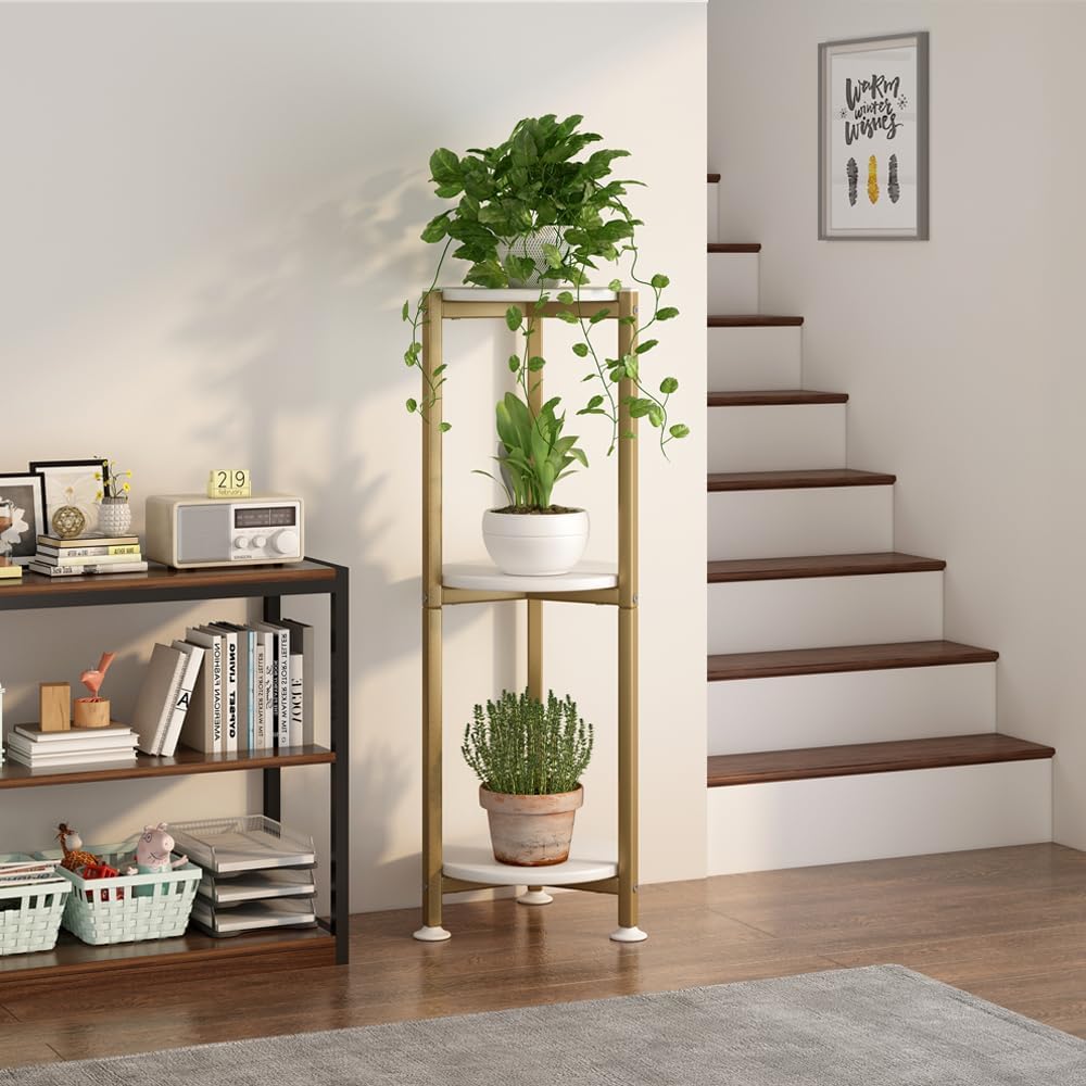 Plant Stand Indoor Corner Tall 2 Tier Metal Modern Flower Storage Plant Shelf Holder for Living Room Balcony Garden,Black (2 Tier-Black Round)