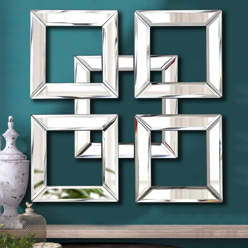 QMDECOR 2 Pack Silver Mirrored Square Wall-Mounted Mirrors Modern Glam Accent Decor for Home