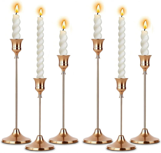 10 Sets Candle Gold Metal Candlestick Holders - HearthLume Vintage Modern Metal Taper Candle Holders, Decorative Centerpiece for Table Mantel, Wedding Kitchen Home Decor, Wedding Gift,30Pcs