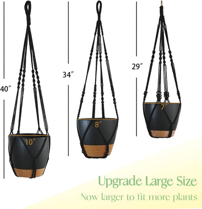 Bouqlife Hanging Planters with Macrame Plant Hangers for Indoor Outdoor Plants 3 Set Self Watering Pots Hanging Baskets Flower Pot Holders 3 Different Size