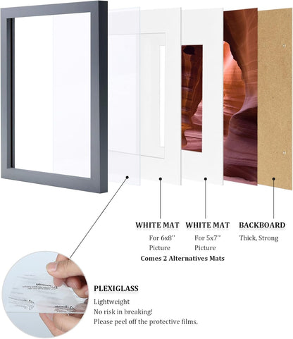 Egofine 12x16 Picture Frame Black, Covered by Plexiglass Made of Solid Wood, Display Pictures 9x12 and 11x14 with Mat or 12x16 Without Mat, for Wall Mounting Photo Frame - Colors B