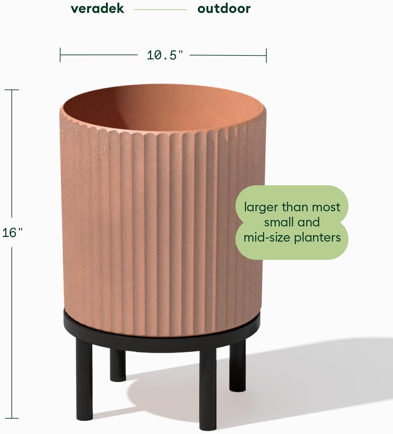 Veradek Demi Series Round Planter w/ Stand for Porch/Patio | Durable Plastic-Concrete & Wooden Stand | Modern Décor for Tall Plants, Flowers