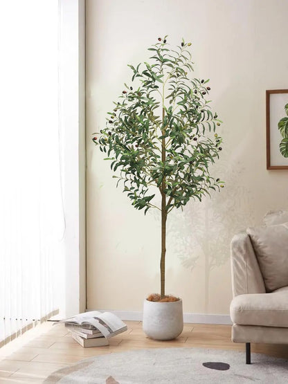 Olive Trees Artificial Indoor 6ft - Artificial Plants Indoor with Silk Leaves & Resin Trunk, Fake Olive Trees for Home Decor, Faux Trees with Black Pot, Large Artificial Trees Indoor Outdoor