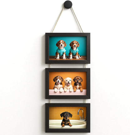 WARM&LOVE 6 Picture Frame, 4x6 & 4x4 Six Folding Hinged Photo Frames, Rustic Wood Desk Family Photo Collage Stand Vertical on Tabletop for Birthday Family Lover Gift (Black)