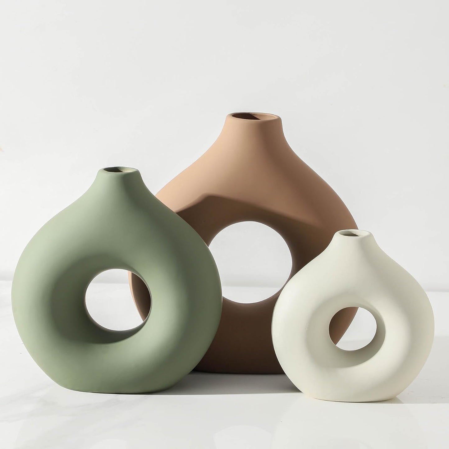 Vanselia Ceramic Vase Home Table Decor - Flower Vases Set of 3 Small Living Room Centerpiece Decorations for Shelf Bedroom Office Kitchen Dining Desk Modern Aesthetic Farmhouse Decorative (Classic)