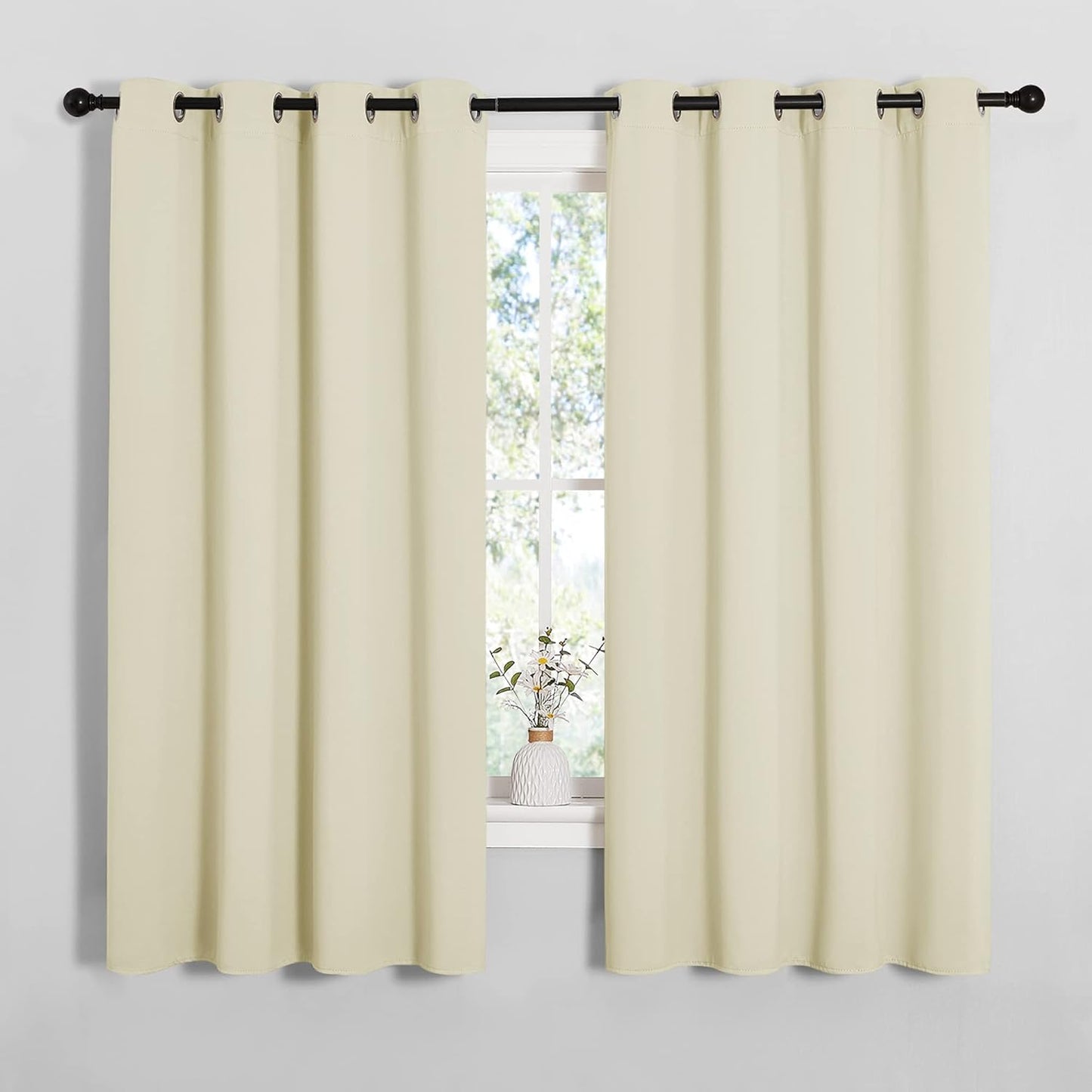 NICETOWN Halloween Pitch Black Solid Thermal Insulated Grommet Blackout Curtains/Drapes for Bedroom Window (2 Panels, 42 inches Wide by 63 inches Long, Black) - Colors C